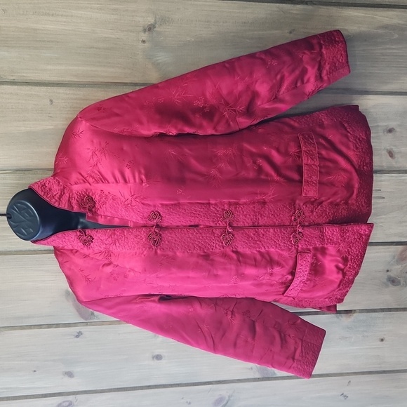 Peony Brand Jackets & Blazers - Vintage Peony Satin Floral Asian Jacket Red Size Medium
